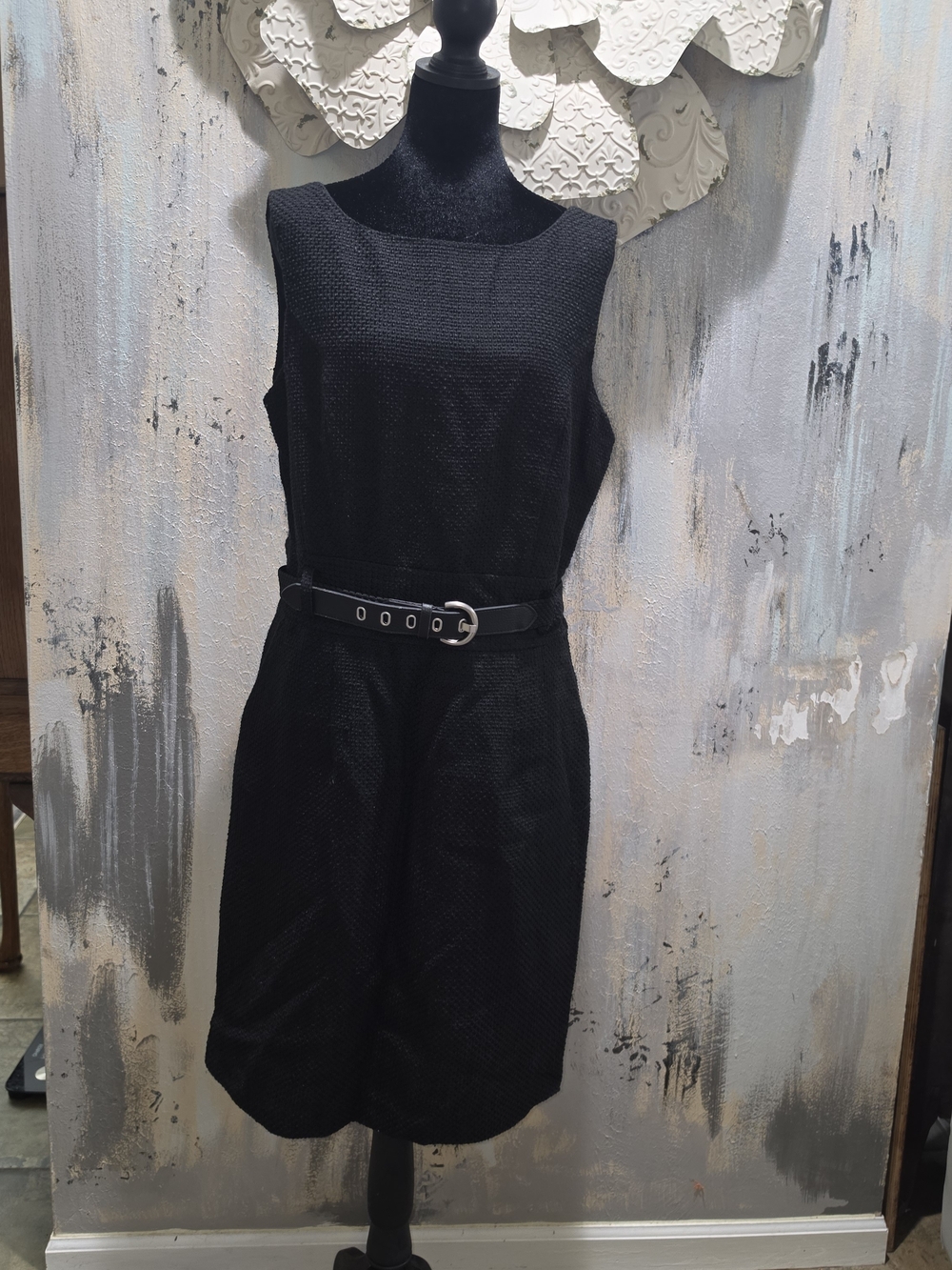 Banana Republic Black Textured Sleeveless Belted Mini Dress Size 14